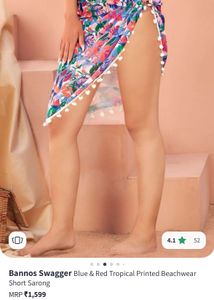 Blue Red Tropical Beachwear Sarong(tie Up skirt)