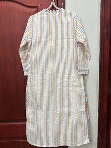 With Tag Striped Lace Trim Cotton Kurta