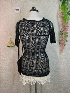 Sheer Crochet Black Top