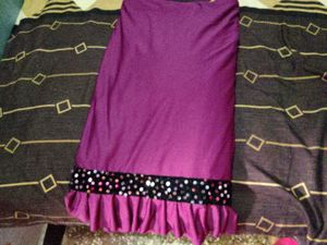 Purple Ruffled semi stitched saree with unstitched