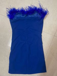 Blue Feather Trim Dress