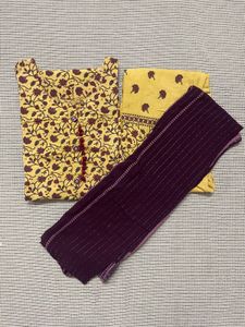 Mustard Yellow Floral Print Kurta Set with Dupatta