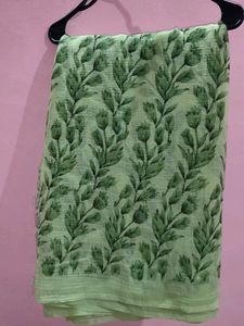 Light Green Floral Print Saree with blouse piece