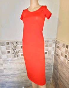 Vibrant Red Short Sleeve Midi Dress