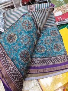 Elegant Striped &amp; Floral Saree