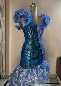Blue Sequins Ruffle Dress (bust :30-32