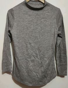 Grey Winter Butterfly Print Full Sleeves Top