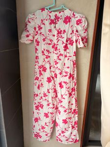 Floral Jumpsuit with Puff Sleeves