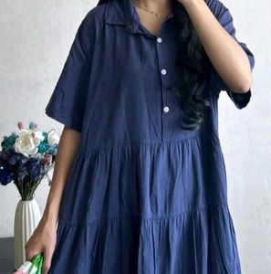 Comfortable Blue Tiered Midi Dress(free size)