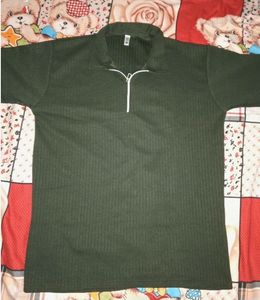 Green Ribbed Zip Neck Top