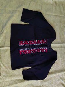 Black Kurta with Red & White Embroidery