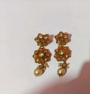 Elegant Pearl & Stone Drop Earrings
