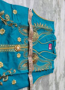 Beautiful Teal Kurta Set with Gold Embroidery
