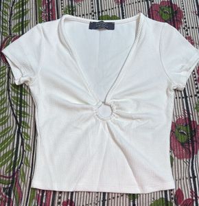 White Ring Detail Crop Top