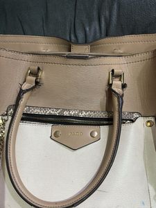 ALDO Satchel Bag - Beige &amp; White