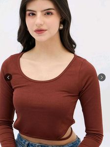 Brown Long Sleeve Cropped Top