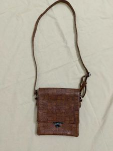 Brown Textured Crossbody Bag