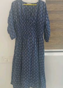 Elegant Blue Printed Midi Dress
