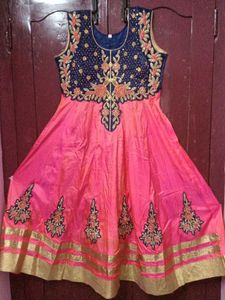 🌟 Royal Blue &amp; Pink Embroidered Anarkali Gown 🌟