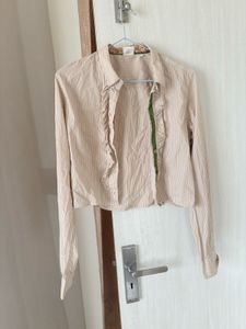 Striped Ruffle Button-Up Shirt