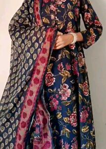 Navy Floral Kurta Set with Dupatta
