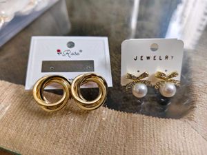 2 Pairs Elegant Gold Tone Earrings
