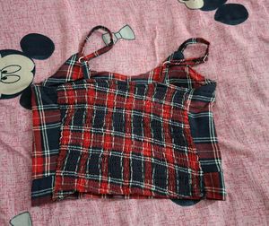 Red &amp; Navy Plaid Button-Up Shirt with inner