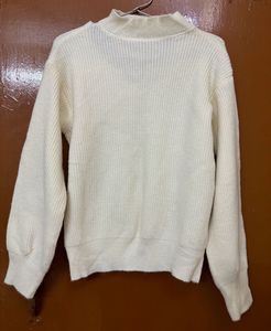 Chic White Knit Sweater with Cut-out Neck