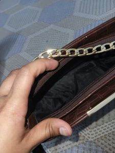 Elegant Brown Croc Embossed Clutch with Gold Chain