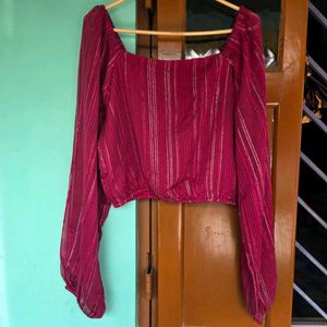 Burgundy Striped Long Sleeve crop balloonTop