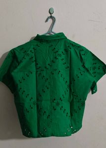 Green Casual  Funky Embroidered Top