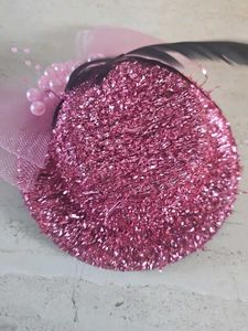 Sparkling Pink Hair Clip with Feathers