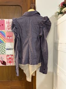 Plaid Button-Up Top with Ruffled Sleeves
