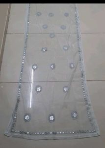 Embroidered Net Dupatta with Mirror Work