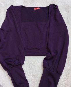 Elegant Purple Puff Sleeve Crop Top