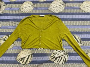 Olive Green Ribbed Button-Up Top