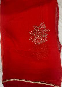 Elegant Red Saree with Gold Embellishments