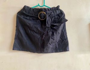 Chic Black Paperbag Waist Skirt