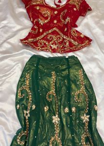 Embellished Red & Green Lehenga Choli Set