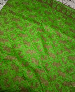 Green Cotton Blend Saree
