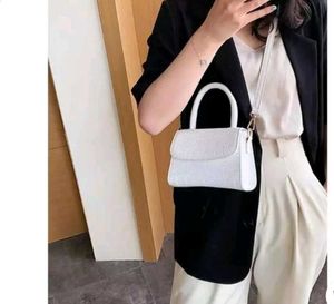 Stylish White Croco Texture Handbag