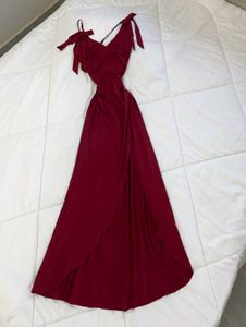 Elegant Red Dress with Bow Accents