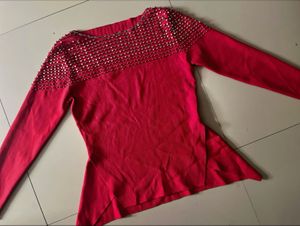 Red Embellished Top