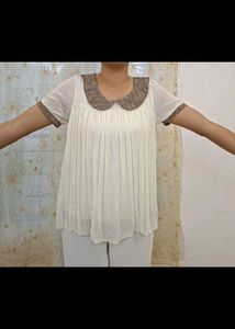 Chic White Pleated Tunic Top