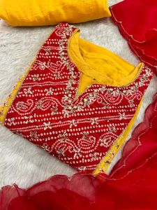 Designer Embroidered Red &amp; Yellow Blouse