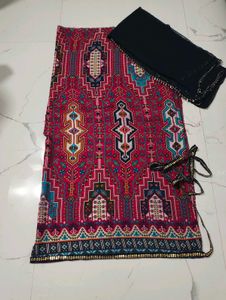 Vibrant Geometric Print kurta fabric with lace