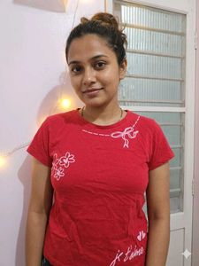 Cute Red T-Shirt with Bow & Flower Design