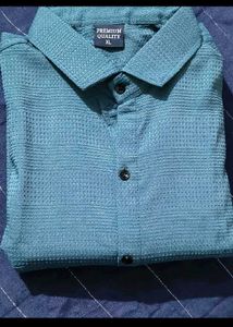 New Teal Textured Button Shirt