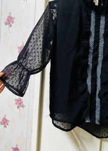 Chic Black Sheer Sleeve Top