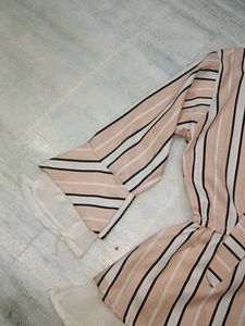 Striped Bow Neck Peplum Top